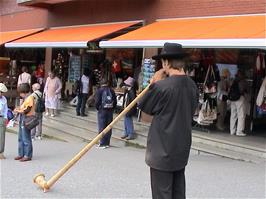 Strange musical notes emanate from this alphorn, being played outside the Souvenir Shop at Klein Scheidegg